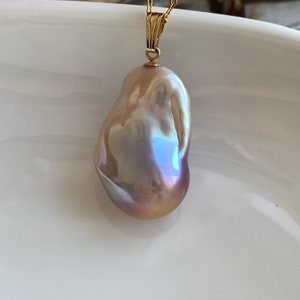 Freshwater flame ball pearl pendant, genuine natural fireball pearl, solitaire pearl necklace