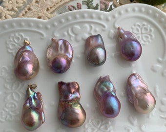 Pendentif perle baroque violet/bordeaux/mauve/rose, boule de flamme naturelle, pendentif boule de feu, collier de perles solitaire