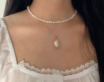 Petit collier de perles baroques, collier de perles baroques blanches délicates, tour de cou en perles d'eau douce, 3-4mm