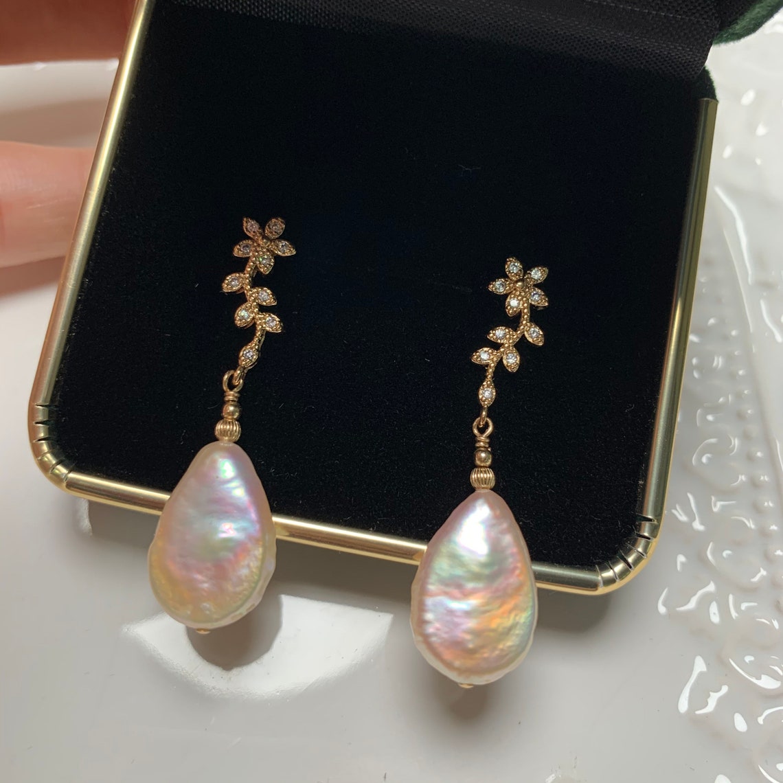 Genuine pearl earrings freshwater pearl dangle teardrop Etsy
