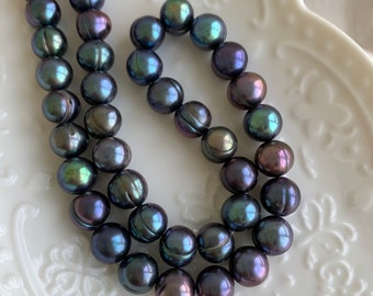 Collar grande de perlas de pavo real, collar de perlas negras de agua dulce, collar de perlas naturales de 9-10 mm