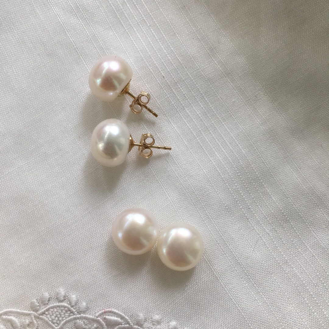 14K Gold Filled Pearl Stud Earrings,white Pearl Earrings,genuine ...