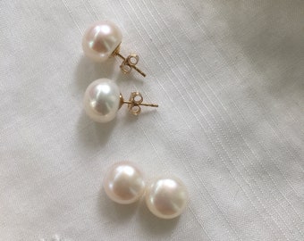 14K gold filled pearl stud earrings,white pearl earrings,genuine freshwater pearl earrings,6mm,7mm,8mm,9mm,10mm