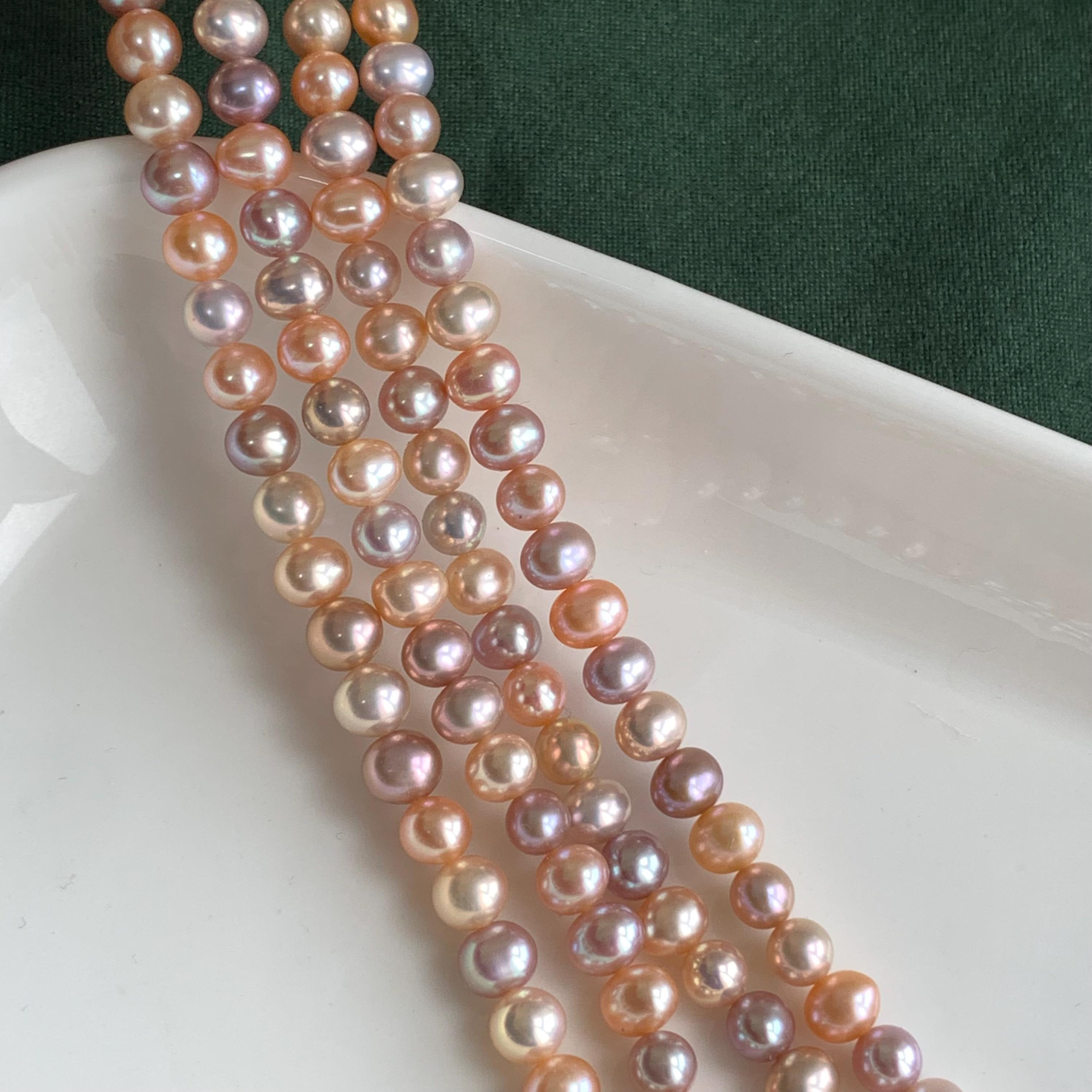 マルチカラーパールネックレス、天然淡水パールネックレス、6 mm