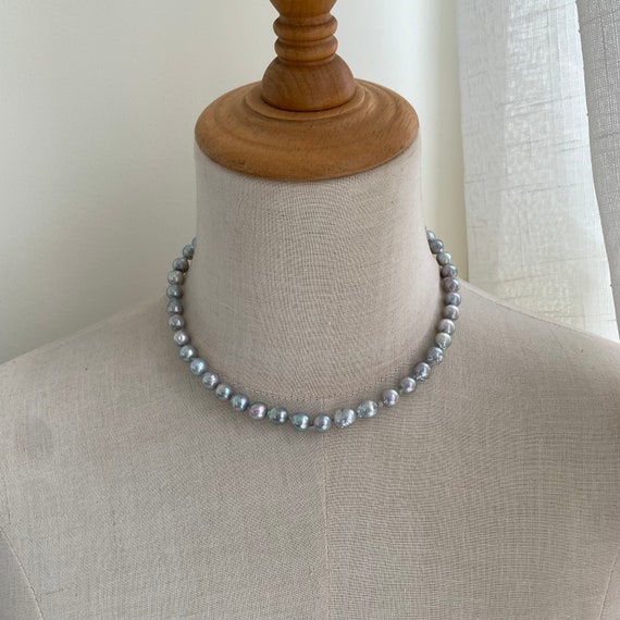Blue Akoya Pearl Necklace, Baroque Akoya Pearl Necklace