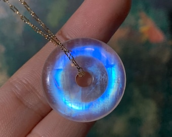 Moonstone donut pendant necklace, natural moonstone hoop necklace