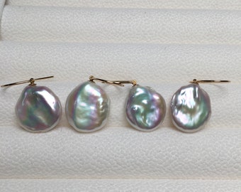 Coin pearl drop earrings, baroque pearl earrings, real fresh water pearl earrings