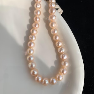Pink freshwater pearl necklace,genuine pearl necklace, 8-9mm