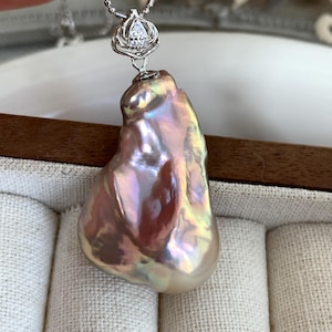 Baroque pearl pendant necklace, flame ball pearl pendant, solitaire pearl necklace, freshwater pearl necklace