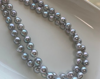 Blue akoya pearl necklace, baroque akoya pearl necklace, Japanese akoya pearl necklace, 7-8mm, sterling silver clasp