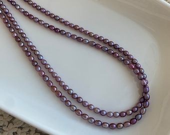 Purple pearl necklace, genuine freshwater pearl necklace, 3.5-4.5mm small pearl necklace