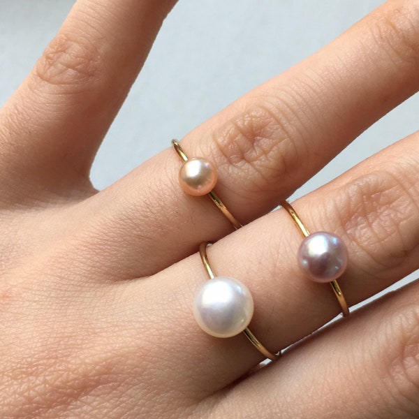 Freshwater pearl ring,14k gold filled ring,white pearl ring,purple pearl ring,orange pearl ring,dainty pearl ring,single pearl ring