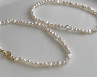 Tiny white baroque pearl bracelet, 3mm delicate pearl bracelet, mini pearl bracelet, genuine pearl with 14k gold filled/sterling silver