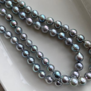 9-9.5mm large baroque akoya pearl necklace, blue akoya pearl necklace, Japanese akoya pearl necklace, hand knotted, sterling silver clasp