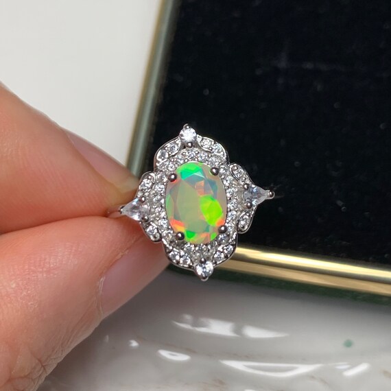 Ethiopian opal ring, natural opal ring, adjustable sterling silver ring