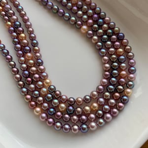Collana di perle arcobaleno, collana di perle d&#39;acqua dolce naturali, collana di perle rotonde da 4,5-5 mm