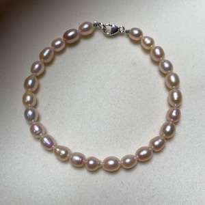 Genuine pearl bracelet, freshwater pearl bracelet with sterling silver clasp, 5-6mm