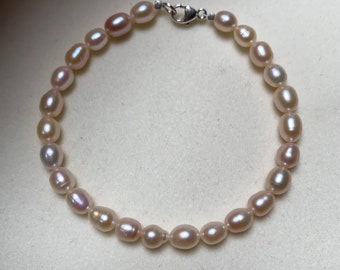 Genuine pearl bracelet, freshwater pearl bracelet with sterling silver clasp, 5-6mm
