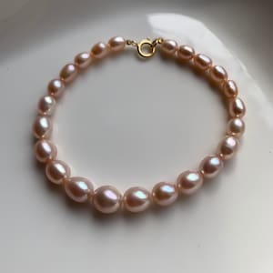 Pink pearl bracelet, gradient freshwater pearl bracelet, genuine pearl bracelet, 4-7.5mm
