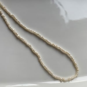 1-2mm very tiny pearl necklace, seed keshi like pearl necklace, white mini pearl necklace, dainty minimal pearl necklace