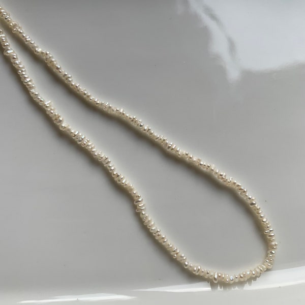 1-2mm very tiny pearl necklace, seed keshi like pearl necklace, white mini pearl necklace, dainty minimal pearl necklace