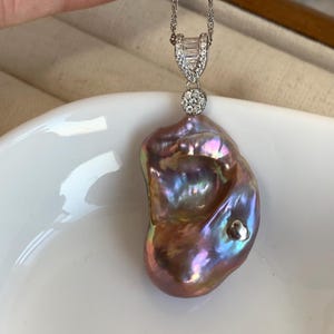 Large baroque pearl pendant, chunky freshwater pearl pendant necklace,  sterling silver bail