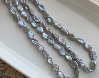 Gray blue freshwater keshi pearl necklace, natural petal pearl necklace, 8-9mm