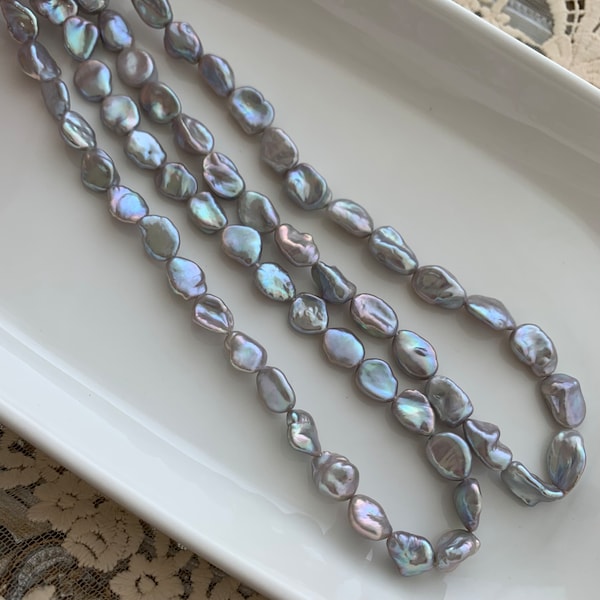 Gray blue freshwater keshi pearl necklace, natural petal pearl necklace, 8-9mm