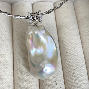 Large baroque pearl pendant, white flame ball pearl necklace, solitaire pearl pendant necklace