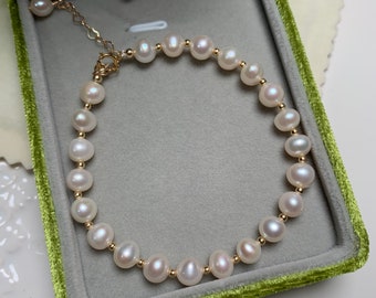 Adjustable pearl bracelet,freshwater pearl bracelet,white pearl bracelet,jewelry set