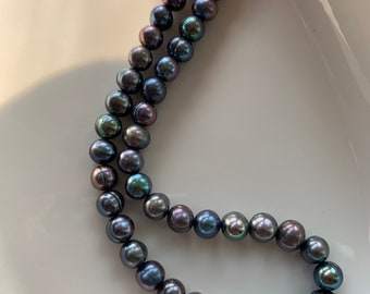 Black pearl necklace, peacock pearl necklace, 6-7mm freshwater pearl necklace