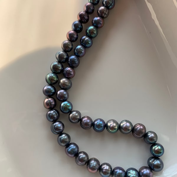 Black pearl necklace, peacock pearl necklace, 6-7mm freshwater pearl necklace