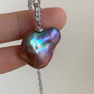 Purple baroque pearl pendant, flame ball pearl necklace, solitaire pearl necklace, freshwater pearl necklace