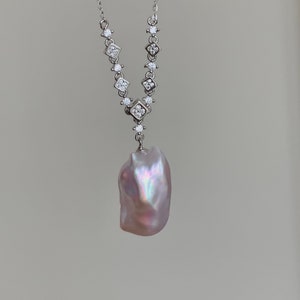 Pink keshi pearl necklace, freshwater pearl pendant necklace, pink baroque pearl silver necklace
