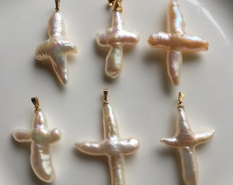 Cross pendant, cross necklace pearl, genuine freshwater pearl pendant, cross pearl pendant
