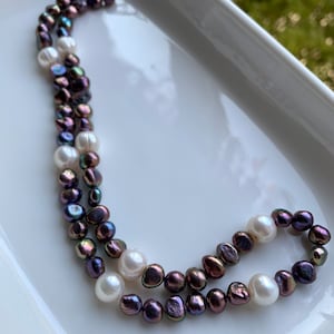 Baroque pearl necklace,single strand cultured pearl necklace,black freshwater pearl necklace
