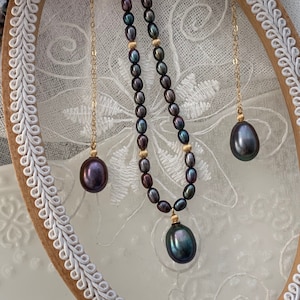 Black freshwater pearl pendant necklace, peacock pearl pendant, solitaire pearl necklace, 14k gold filled