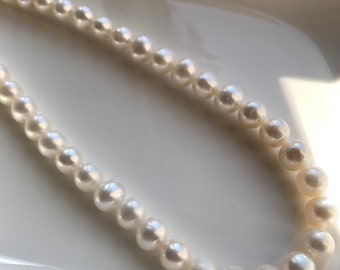 Genuine pearl necklace, white freshwater pearl necklace, 7-8mm