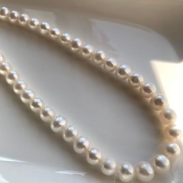 Genuine pearl necklace, white freshwater pearl necklace, 7-8mm