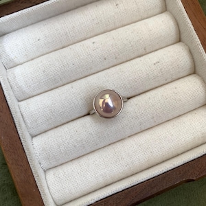 Mabe pearl ring, genuine freshwater pearl, large pearl ring, sterling silver adjustable ring