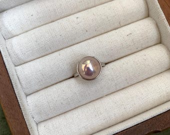 Mabe pearl ring, genuine freshwater pearl, large pearl ring, sterling silver adjustable ring