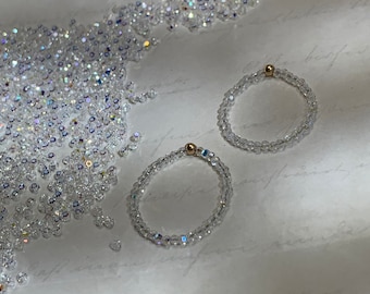 Swarovski beaded ring, sparkling ring, genuine tiny swarovski beaded ring, thin stackable ring, seed bead ring