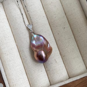 Purple flame ball pearl pendant, solitaire baroque pearl necklace, freshwater pearl pendant necklace