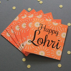 x6 Lohri カード | 花火パターン 明るいオレンジ |