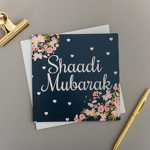 Tarjeta Shaadi Mubarak Corazones y Flores