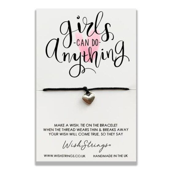 Girls Can Do Anything Wishstring Bracelet: Tibetan Silver Heart