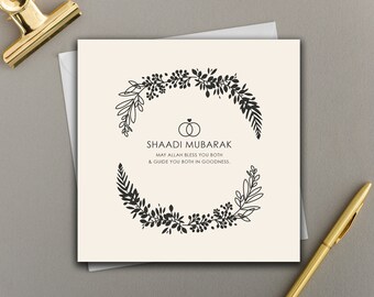 x6 Karten Shaadi Mubrarak Creme Foliage Kranz und Ringe