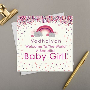 x6 cards Vadhaiyan Card Baby Girl Pink rainbows and scatter spots multipack