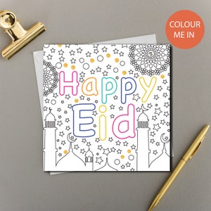 Eid me colore em cartões de atividades Happy Eid Kids