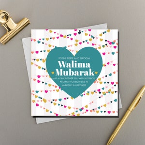 Walima Mubarak Cartão Comemorativo | Corações de amor pendurados